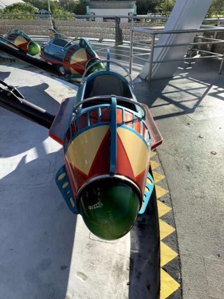 Image of the rocket ship guests ride in on Astro Orbiter. 