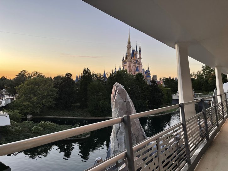 Image of Cinderella's Castle as seen from PeopleMover. 
