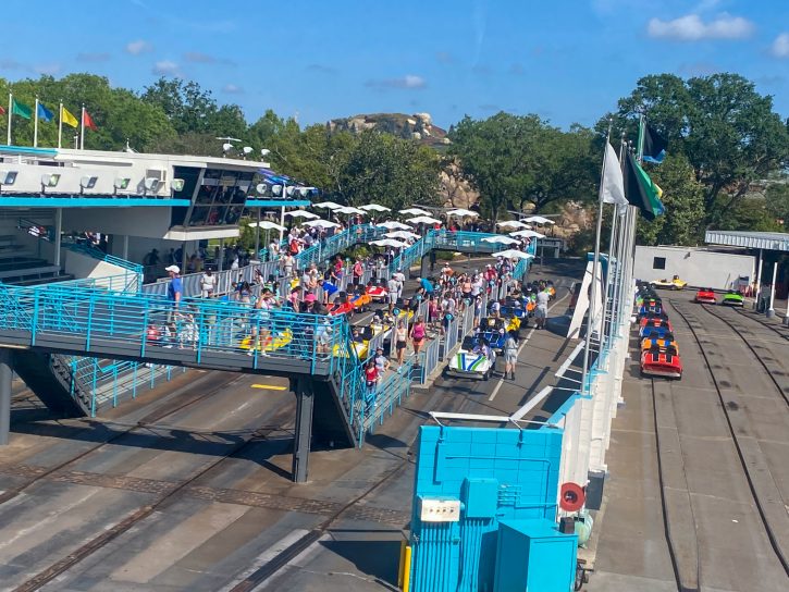Image of the queue and loading area for Tomorrowland Speedway. 