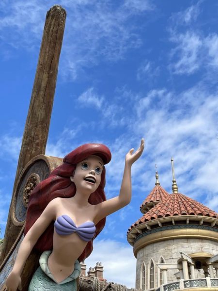 Statue of Ariel outside the queue for Under the Seas - Journey of the Little Mermaid. 