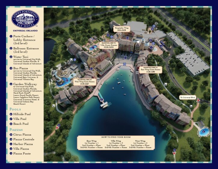 Universal Orlando Lowes Portofino Bay Hotel Map